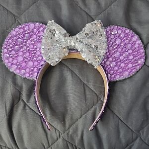 Custom Made Purple and Silver Sequin Mouse Ears Headband Interchangeable Bows